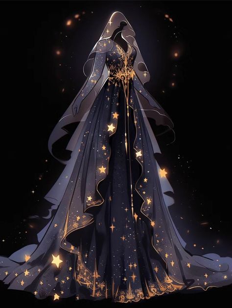 Galaxy Gown, Goddess Outfit, Dreamy Gowns, Clothing Sketches, Dress Design Drawing, Clothing Design Sketches, Fantasy Dresses, Fashion Drawing Dresses, Dress Design Sketches