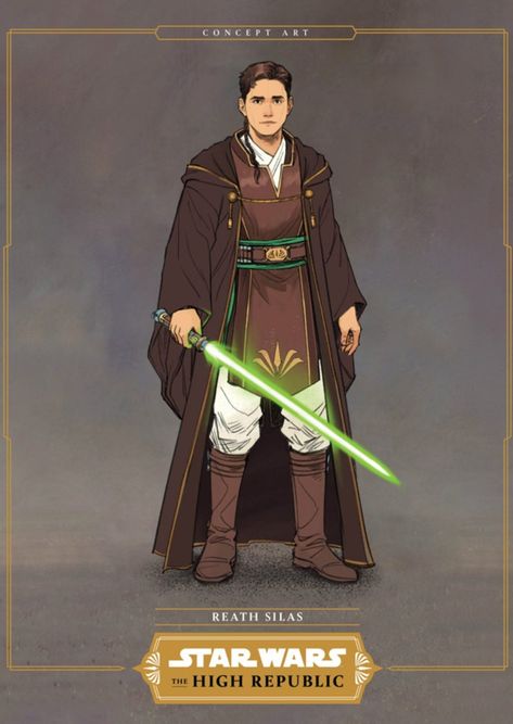 Reath Silas was a Jedi Padawan who lived during the High Republic Era. The apprentice of Jedi High Council member Jora Malli, most of his apprenticeship had been spent on Coruscant or in high-level diplomatic meetings, before Malli was appointed the commander of the Jedi quarter aboard the new space station Starlight Beacon. When Silas was subsequently sent out to the galactic frontier, his starship was knocked out of hyperspace as part of the Great Disaster. Star Wars The High Republic, The High Republic, Jedi Outfit, High Republic, Star Wars Light, Star Wars The Old, Star Wars Characters Pictures, Star Wars Design, Star Wars Love