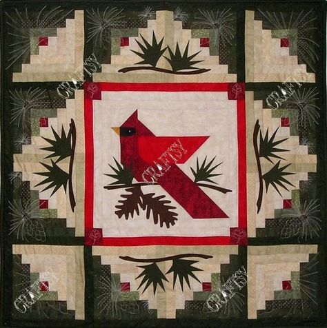 Bird Quilt Blocks, Wall Quilt Patterns, Christmas Quilting, Quilted Wall Hanging, Quilt Pattern Download, Hanging Quilts, Bird Quilt, Log Cabin Quilts, Holiday Quilts