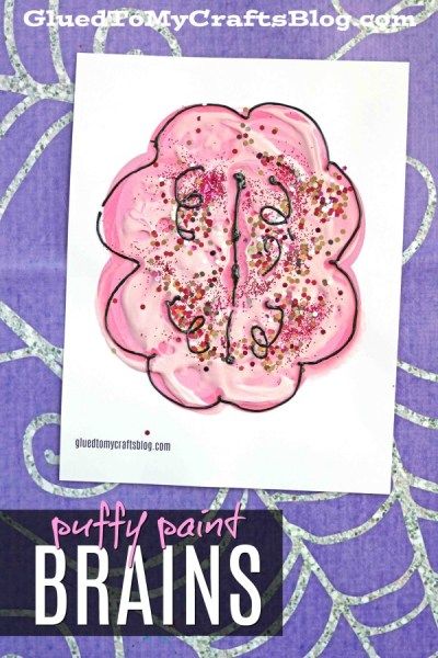 Puffy Paint Brains – Halloween Kid Craft - Mad Scientist DIY Human Body Crafts For Kids, Body Parts Theme, Preschool Body Theme, Aesthetic Craft Ideas, Human Body Crafts, Body Parts Preschool Activities, Brain Painting, Craft Ideas For Beginners, Aesthetic Craft