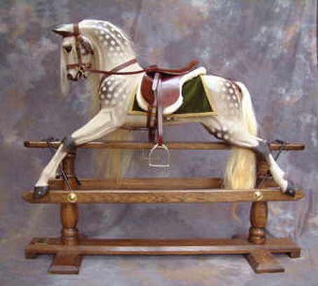 Rocking horses - traditional dappled grey rocking horses by Legends Rocking Horses Rocking Horses Painted, Rocking Horse Diy, Antique Rocking Horse, Wood Rocking Horse, Crystal Animals, Rocking Horse Toy, Rustic Cabins, Science Equipment, Toy Horses