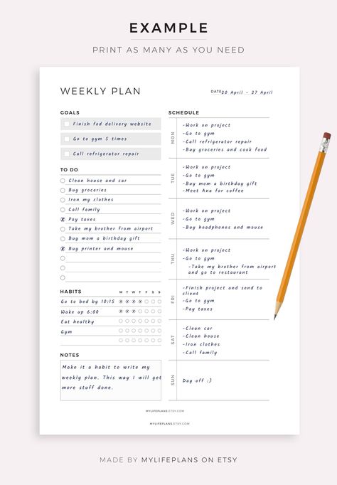 Weekly Planner Printable, Weekly Goal Planner, Weekly To Do List, Weekly Habit Tracker, Weekly Agenda & Organizer, A4/A5/Letter/Half Letter simpledigitalplanner #planners #notiondailyplanner #tabletplannerplannersetup🥀 Weekly Plans Ideas, How I Plan My Week, Weekly Planner Setup, Weekly Productivity Planner, Weekly Planning Ideas, Week Planner Ideas, How To Plan Your Week, Weekly Schedule Ideas, Weekly To Do List Ideas