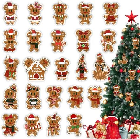 Gingerbread Man Ornaments, Disney Gingerbread, Disney Christmas Decorations, Ornaments For Christmas Tree, Disney Christmas Tree, Wooden Christmas Tree Decorations, Gingerbread House Decorations, Ornaments For Christmas, Gingerbread Decorations