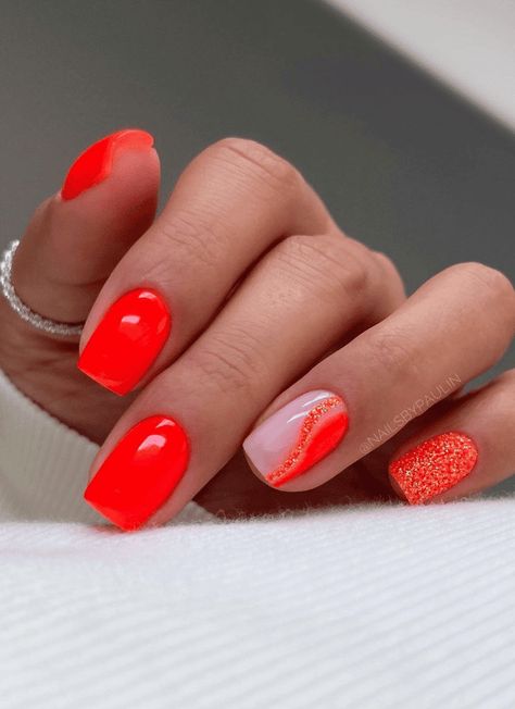 Get ready for summer with these trendy nail designs! From bright colors to fun patterns, these 85 summer nails ideas will make your nails pop. #summernails #funnails #nailideas #naildesigns #nailinspo Orange Gel Nails Short, Gel Ideas, Bio Nails, Red Summer Nails, Vibrant Nail Colors, Bright Summer Nails Designs, Nails Bright, Fun Summer Nails, Acrylic Overlay