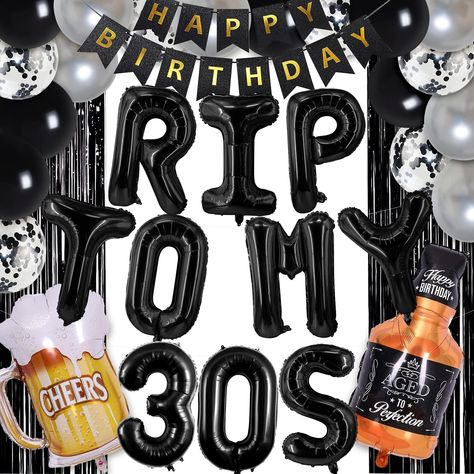 PRICES MAY VARY. Celebrate the end of your 30s in style with our eye-catching 'Rip to My 30s' balloons, perfect for adding a touch of humor and nostalgia to your 40th birthday bash! Set the mood for a fun-filled celebration with our premium quality balloons, featuring bold 40th birthday decorations for women that will have everyone smiling and reminiscing about the good days. Make a statement at your milestone 40 year old birthday party with our vibrant balloons, a must-have decoration for anyon 40th Birthday Banners For Women, 40th Birthday Party Men Decoration, 40th Birthday Ideas For Women Themes Black, 40th Bday Themes Women, 40th Birthday Party Women, Chapter 40 Birthday, 40th Birthday Photo Ideas For Women, 40th Birthday Decor For Men, 40th Birthday Balloons For Men