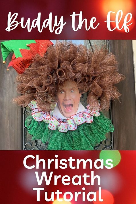 Elf Movie Parade Float Ideas, Funny Christmas Wreaths Diy, Funny Wreath Ideas, Wreath Contest Ideas, Buddy The Elf Wreath, Elf Wreaths Deco Mesh, Elf Wreath Ideas Diy, Wreath Decorating Contest, Snowman Display