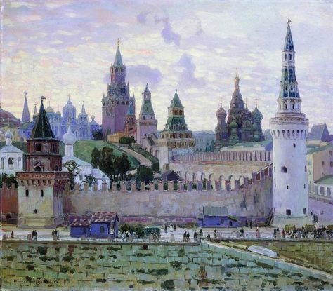 "Moscow Kremlin" by Apollinary Vasnetsov Moscow Kremlin, Russian Architecture, Russian Painting, Dream Vacations Destinations, Russian Folk, A4 Poster, Russian Artists, Famous Places, Russian Art