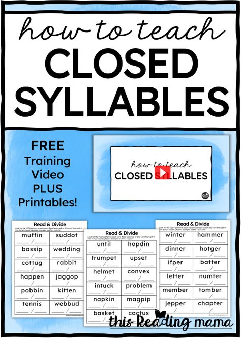 How to Teach Closed Syllables - This Reading Mama Teaching Syllables, Syllables Activities, Closed Syllables, Wilson Reading, Syllable Types, Multisyllabic Words, Phonics Rules, Reading Specialist, Phonics Words