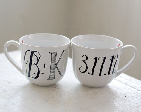 Poofy Dresses, Coffee Wedding Favors, Painted Initials, Trendy Wedding Favors, Brooklyn Bride, Sweet Cups, Letter Mugs, Coffee Wedding, Great Wedding Gifts