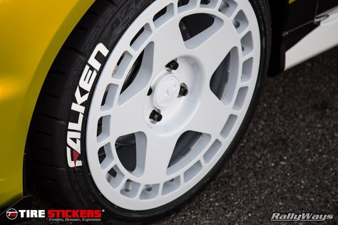 Here we have a Fifteen52 Turbomac in Rally White. Specs are 17x8 ET42 PCD 4x108 for Ford Fiesta ST. They are even hubcentric. The Falken Tire stickers on the Falken RT615K are of course by the master of the art... TireStickers.com. #RallyWays Ek9 Civic, Rally Wheels, Tire Stickers, Falken Tires, Vw Combi, Ford Fiesta St, Mini Mini, Wheel Rims, The Master