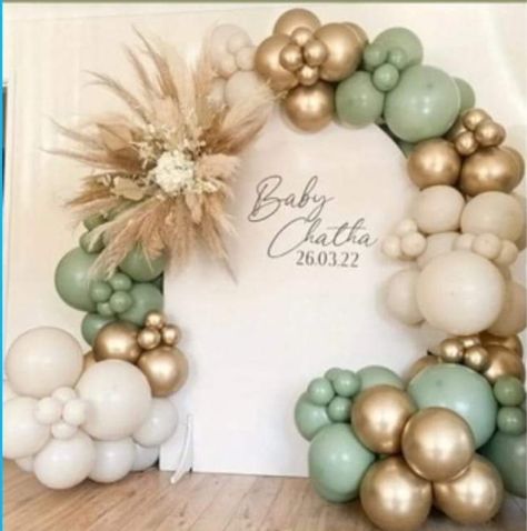 Baby Shower Greenery Theme Boy, Balloon Decorations Diy Tutorials, Baby Shower Balloon Arch, Fairy Baby Showers, Baby First Birthday Cake, Baby Shower Party Games, Baby Birthday Decorations, Bohemian Baby Shower