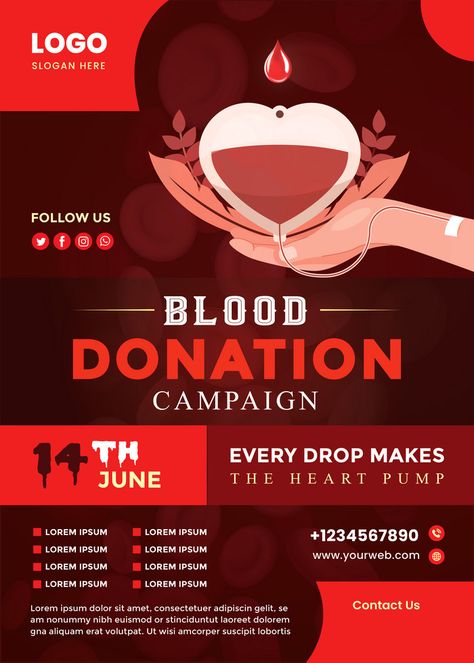 Donor Darah Design, Blood Donation Poster, Campaign Flyer Design, Blood Donation Posters, Blood Donation Day, Donation Campaign, Donate Blood, Blood Drive, Food Donation