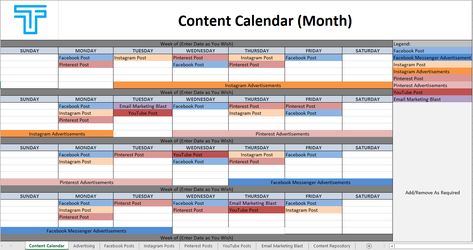 Social Media Posting Calendar, Social Media Content Calendar Template, Twitter Content, Linkedin Content, Social Media Calendar Template, Excel Calendar Template, Content Calendar Template, Calendar Examples, Excel Calendar