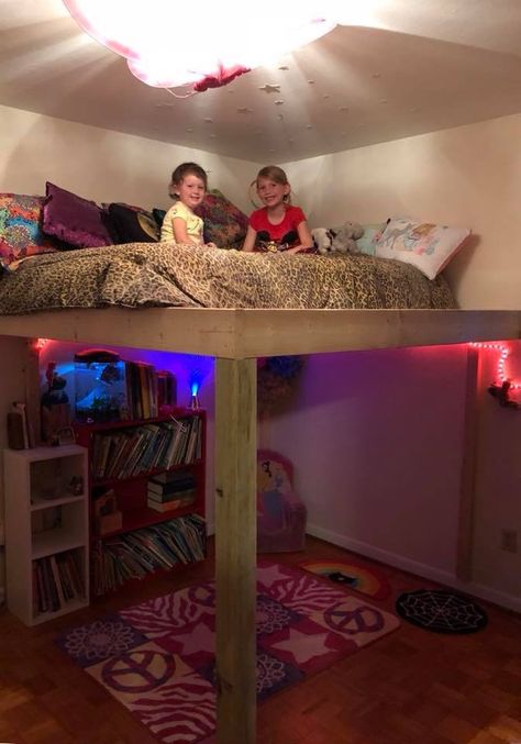 Loft bed Loft Bed Privacy Ideas, Queen Bed Loft Frame, Low Ceiling Loft Bed, How To Build A Loft Bed In Bloxburg, Loft Bed Set Up Ideas, Girl Beds Ideas, Pallet Loft Bed Diy, Adult Loft Bedroom Ideas, Queen Loft Bed Diy