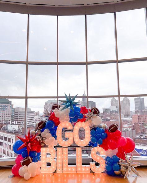 Buffalo Bills Party Decorations, Buffalo Bills Party Ideas, Buffalo Bills Birthday Party, Buffalo Bills Party, Football Backdrop, Homecoming 2024, Go Bills, Birthday Backdrops, Sport Theme