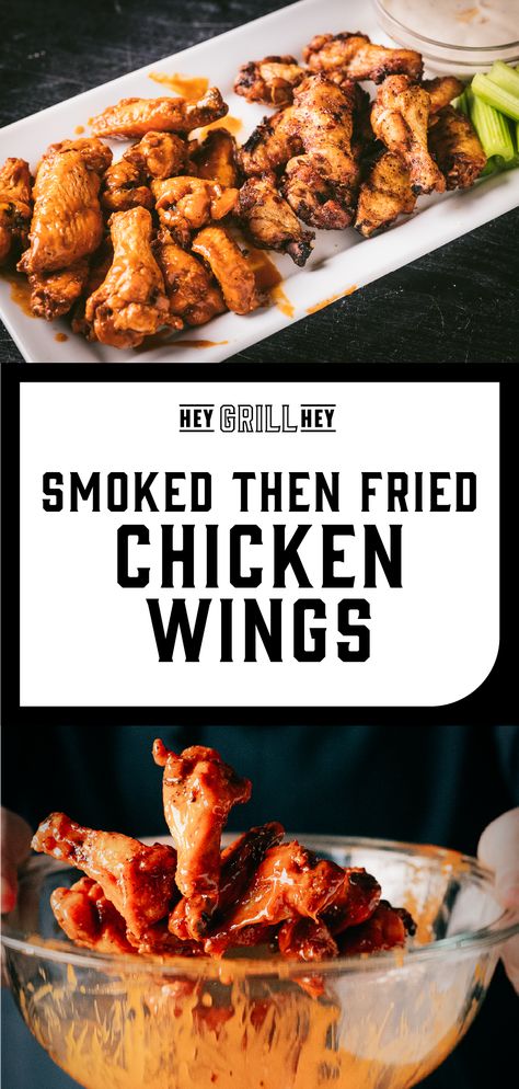 Smoked And Fried Chicken Wings, Smoked Then Fried Chicken Wings, Smoked Whole Chicken Wings, Smoked Fried Chicken Wings, Best Deep Fried Chicken Wings, Boneless Chicken Wings Recipe, Traeger Ideas, Fried Wings Recipe, Bbq Burger Recipes