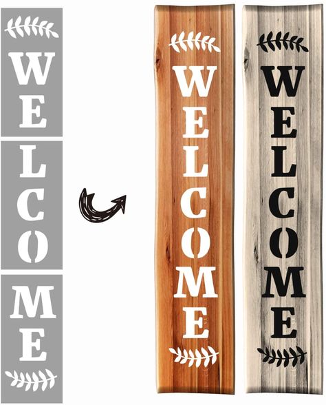 Porch Welcome Sign Diy, Welcome Signs For Front Door, Signs For Front Door, Door Printable, Welcome Sign Diy, Welcome Stencil, Welcome Words, Porch Front Door, Word Stencils