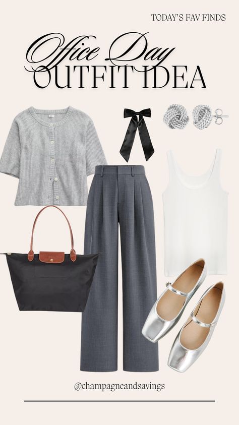 If you need a Fall work outfit idea, then this cute business casual outfit is perfect! Featuring silver ballet flats, gray trousers, and the return of the longchamp bag— this business outfit is cute but wearable outside of being a work outfit too! Gray Pants Work Outfit, Work Attire With Flats, Ballet Flats Outfit Work, Silver Ballet Flats Outfit, Gray Trousers Outfit, Silver Flats Outfit, Flats Outfit Work, Cute Business Casual Outfits, Trendy Business Casual Outfits