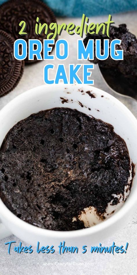 This Oreo Mug Cake might replace the usual way of eating cookies and milk. You make it in the microwave for the best dessert for one ever. Oreo Cake In A Cup Microwave, Oreo Cake In Cup, Oreo Mug Cake Without Baking Powder, Quick Oreo Mug Cake, Easy Oreo Mug Cake Recipe, Oreo Cookie Mug Cake Recipe, Mug Cake 2 Ingredient, 2 Ingredient Oreo Mug Cake, Oreo Cake In A Mug Microwave