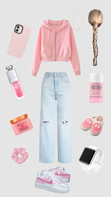 Pink Easter fit Cute Highschool Outfits, Cute Middle School Outfits, Simple Outfits For School, Cute Nike Outfits, Casual Preppy Outfits, Pink Easter, Trendy Outfits For Teens, Cute Pants, Cute Preppy Outfits