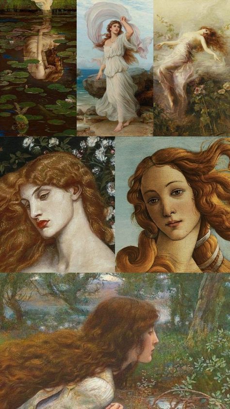 Aphrodite Angel Number, Pre Raphaelite Aesthetic, Venusian Aesthetic, Venus Roman Goddess, Venusian Energy, Red Headed Woman, Aphrodite Painting, Lady Aphrodite, Paintings Of Women