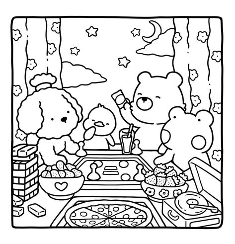 Cute Coloring Sheets Aesthetic, Coco Wyo Coloring Book, Cozy Spaces Colouring Book, Cute Coloring Book Pages, Cozy Friends Coloring Pages, Cocowyo Coloring Pages, Coco Wyo Cozy Friends, Cozy Friends Coloring Book, Winter Colouring Pages