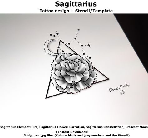 Sagittarius Carnation Tattoo, Sagittarius Flower Tattoo, Sagittarius Flower, Dragon Tattoo Chest, Sagittarius Tattoo Designs, Carnation Tattoo, Sagittarius Horoscope, Sagittarius Tattoo, Favorite Tattoos