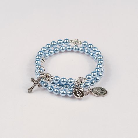 Baby Boy on Board   Hand-crafted rosary bracelets   https://ourladysrosegarden.com/product/baby-boy-on-board #RosaryBracelets Memory Wire Jewelry, Pray The Rosary, Praying The Rosary, Wire Design, Organza Pouch, How To Pray, Rosary Bracelet, A Gentle Reminder, The Rosary