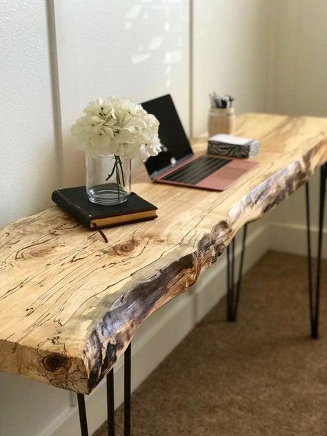 Live Edge Sofa Table, Live Edge Desk, Desk Diy, Table Live Edge, Entrance Table, Live Edge Furniture, Live Edge Coffee Table, Slab Table, Live Edge Wood