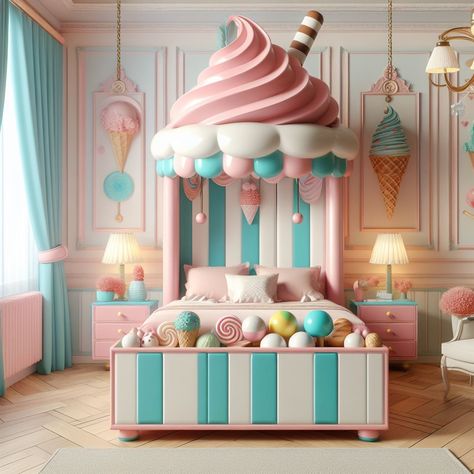 Candyland Bedroom, Candy Room Decor, Room Decor Girls Bedroom, Candy Themed Bedroom, Candy Room, 2024 Bedroom, Instagram Bedroom, Ice Cream Swirl, Theme Bedroom