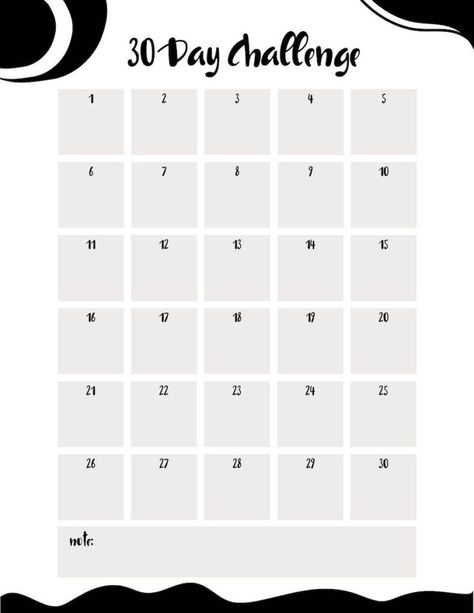 . #30_Day_Challenge_Calendar #30_Day_Challenge_Tracker #Free_Printable_Black_And_White #Challenge_Calendar 30 Day Challenge Calendar, 30 Day Challenge Tracker, Free Printable Habit Tracker, Free Printable Black And White, Workout Logs, Challenge Calendar, Habit Tracker Ideas, Minimalist Challenge, 30 Day Art Challenge