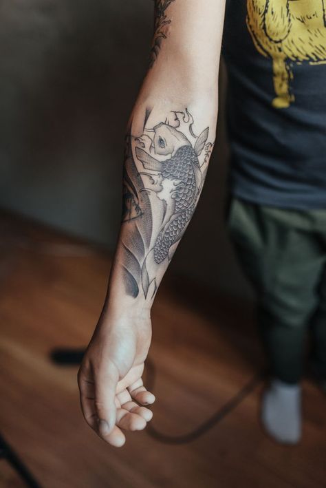 Koi fish tattoo dot work | Koi tattoo sleeve, Tattoos for guys, Koi fish tattoo forearm Koi Fish Tattoo Men Arm, Koi Tattoo Sleeve Forearm, Koi Tattoo Forearm, Koi Fish Tattoo On Arm, Koi Fish Tattoo For Men, Koi Fish Forearm Tattoo, Koi Fish Arm Tattoo, Fish Arm Tattoo, Fish Tattoo For Men