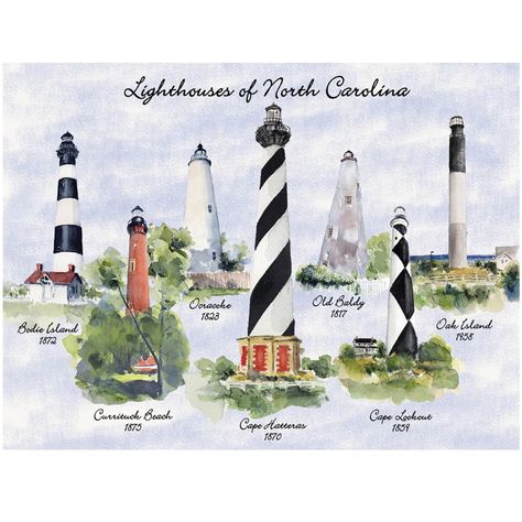 PRICES MAY VARY. Age: 10+ Pieces: 550 Puzzle Type: Jigsaw Puzzle Theme: Lighthouses This historical beach puzzle features the 7 Lighthouses of North Carolina.  Currituck, Bodie, Hatteras, Ocracoke, Lookout, Bald Head and Oak Island.  From the photography of Peter Doran. Oak Island North Carolina, Nc Lighthouses, North Carolina Lighthouses, North Carolina Art, North Carolina Coast, Cape Hatteras National Seashore, Hatteras Lighthouse, Cape Hatteras Lighthouse, Portland Head Light