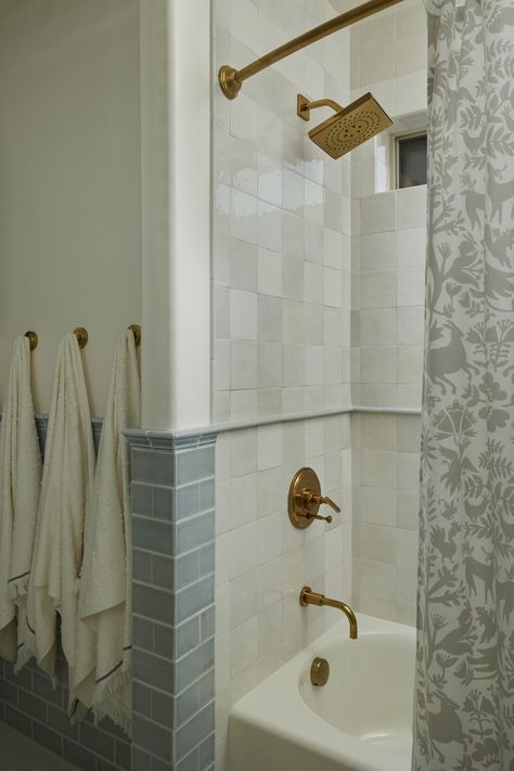 Tile Wainscoting, Square Tile Bathroom, Bathroom With Tile, Vermont House, Blue Bathroom Tile, Wainscoting Bathroom, Bathroom Shower Design, Bathroom Oasis, Bathroom Retreat