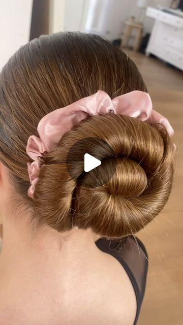 How to do a bun, with thick long hair! Scrunchie from Summer Scrunchie Co. Bun With Scrunchie, How To Do A Bun, Scrunchies Hairstyles, Thick Long Hair, Ballet Bun, Fun Buns, August 20, Scrunchie Hairstyles, Bun Hairstyles