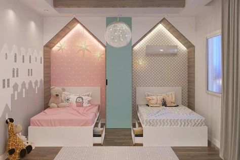 Boy And Girl Shared Room, Kids Bedroom Furniture Design, Boy And Girl Shared Bedroom, Wardrobe Design Ideas, Wardrobe Aesthetic, Bedroom Pop Design, Shared Girls Bedroom, Indian Bedroom Decor, Small Room Design Bedroom