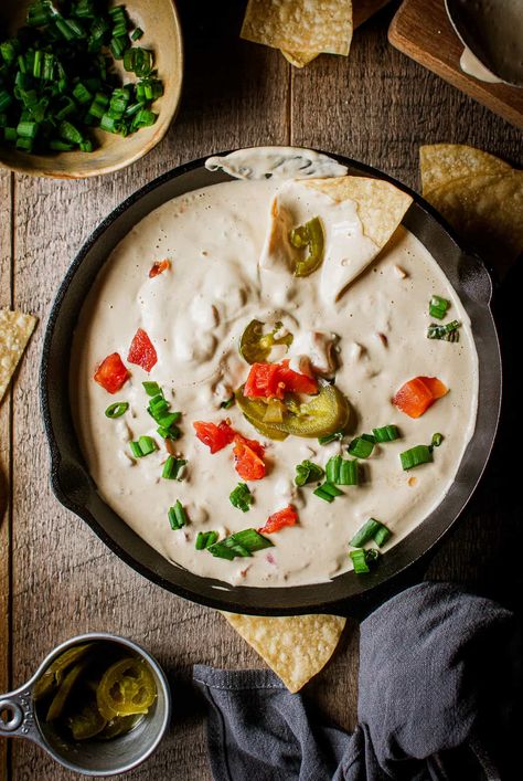 The Best and Easiest Vegan Queso Recipe - Shane & Simple Queso Cheese Dip Recipe, Cheese Queso Dip, Vegan Queso Dip, Queso Sauce, White Cheese Dip, Jackfruit Pulled Pork, White Queso Dip, Nachos Cheese Dip, White Queso