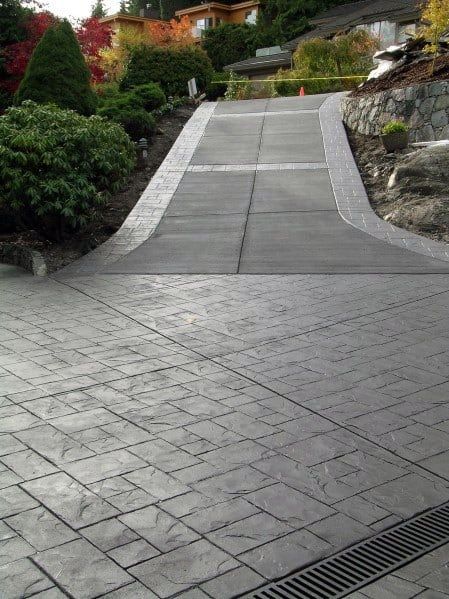 Top 50 Best Concrete Driveway Ideas - Front Yard Exterior Designs Backyard Pavers, Stamped Concrete Patio Designs, Stamped Concrete Patterns, Stamped Concrete Walkway, Stamped Concrete Driveway, Brick Driveway, Driveway Ideas, Concrete Patio Designs, Driveway Paving