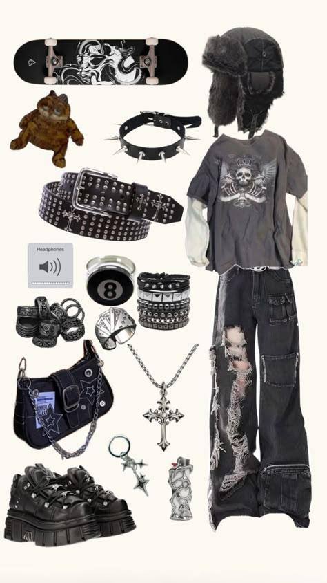 #outfitboard Baggy Goth Outfit, Alt Style Outfit, Emo Outfit, Epic Clothing, Baggy Outfit Ideas, Silly Clothes, Goth Outfit, Grunge Dress, Fashion Top Outfits