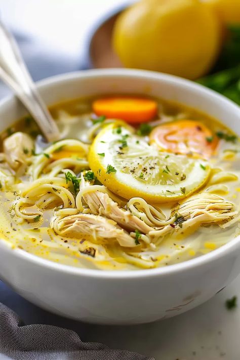 Bright, refreshing Zesty Lemon Chicken Soup with tender chicken, carrots, and pasta, all in a light lemony broth. Ready in under 45 minutes! Lemon Tumeric Chicken Soup, Lemon Rosemary Chicken Soup, Chicken Carrots, Lemon Rosemary Chicken, Lemon Chicken Soup, Chicken Soup Recipe, Dessert Smoothie, Rosemary Chicken, Soup Dinner