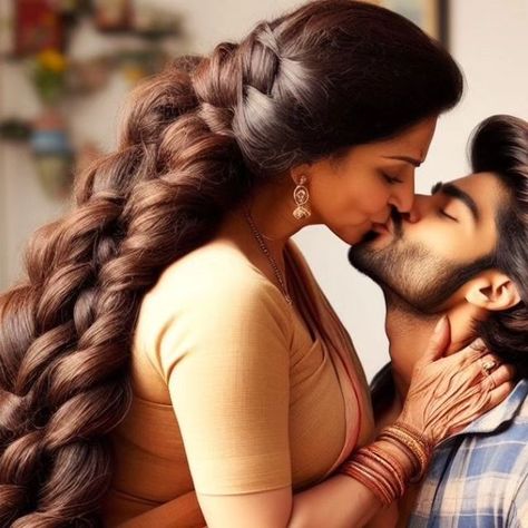 Husband Wife Romance, Romance Video, Joe Movie, Epic Hair, Bhavana Actress, Romantic Artwork, Kissing Quotes, Big Bun Hair, Long Hair Ponytail