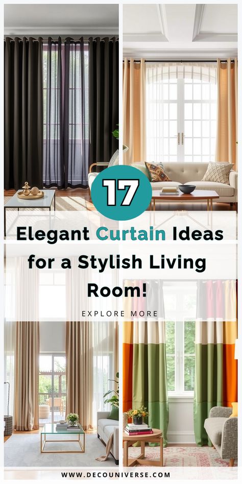 Dress up your living room with these 17 stunning curtain ideas, from light sheers to luxurious drapes, and make your space feel truly complete. Sheet Curtains Living Room, Unique Curtain Ideas, Airy Styles, Black Sheer Curtains, Sheers Curtains Living Room, Curtain Inspiration, Sheet Curtains, Room Cooler, Brown Curtains