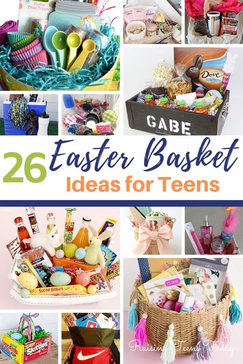 26 DIY Easter Basket Ideas for Teens - Raising Teens Today Inexpensive Easter Basket Ideas, Teenager Easter Basket, Easter Basket Ideas For Teens, Cheap Easter Baskets, Diy Easter Basket Ideas, Teen Easter Basket, Diy Easter Basket, Creative Easter Baskets, Easter Mason Jars