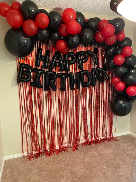 Red and Black party, birthday decor, balloon garland Birthday Decoration Red And Black, Black And Red Decorations Birthday, Birthday Black Decorations, Red Theme Decorations, Black Red Birthday Decorations, Black And Red Birthday Theme For Men, 18th Birthday Party Ideas Red And Black, Red Black Birthday Party Decoration, Black And Red Balloon Garland