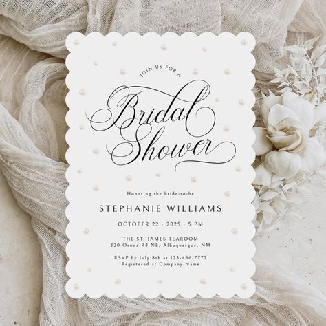 White Pearls Bridal Shower  Invitation Pearl Bridal Shower Invitation, Pearls And Lace Bridal Shower Ideas, Pearl Theme Bridal Shower Ideas, Pearls Bridal Shower Theme, Pearl Bridal Shower Theme, White Bridal Shower Theme, Pearl Bridal Shower, Bride Ideas, Pearl Bride