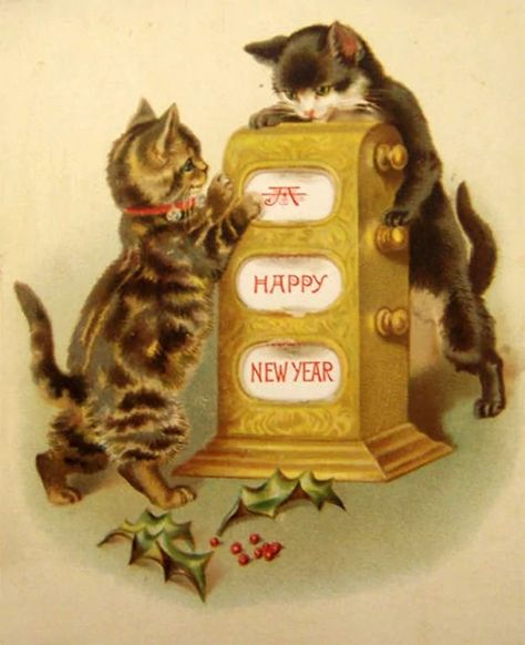 Vintage Musings about New Year's Eve and Dropping the Ball of Fun – Modig Vintage New Years, New Year Vintage, Vintage Happy New Year, New Year Clipart, New Year Postcard, Happy New Year Cards, New Year Greeting Cards, Kittens Playing, New Year Greetings