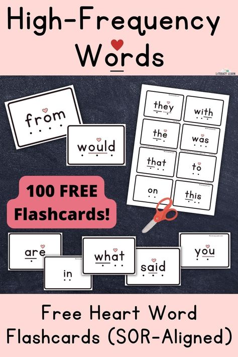 100 High-Frequency Words: FREE Flashcards (SOR-aligned) High Frequency Words Games, List Of Sight Words, High Frequency Word Games, Fry Words List, Kindergarten Classroom Themes, Free Flashcards, Sight Word Flashcards, Sight Words List, Sight Word Practice