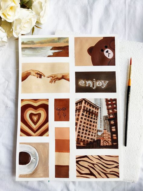 Beige-Brown Aesthetic Moodboard 🤎| Brown | Beige | Painting Small Canvas Art Aesthetic, Canvas Art Aesthetic, Moodboard Brown, Painting Mood, Aesthetic Drawings, Moodboard Ideas, Tree Drawings Pencil, Brown Painting, Glamour Nails