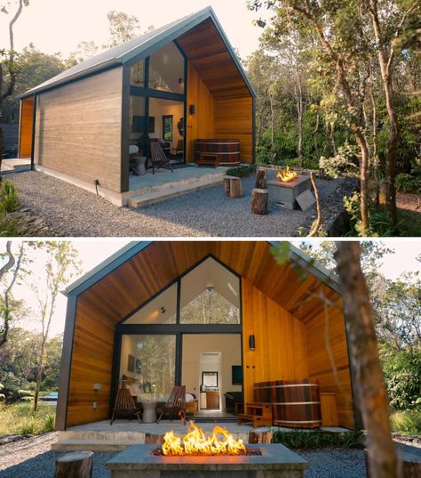 Forest Houses, Tiny House Exterior, House Design Exterior, Modern Barn House, Modern Tiny House, Cabin In The Woods, Farmhouse Bathroom Decor, Modern Cabin, Forest House