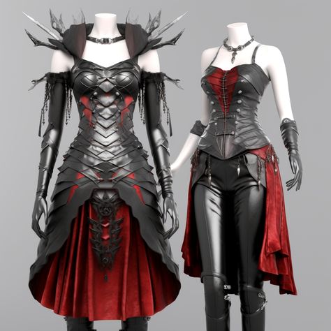 Goth Fantasy Outfit, Armor Female Design, Alt Dresses, Villain Clothing, Red And Black Outfits, Armor Dress, Fantasy Outfits, Warrior Outfit, Female Armor